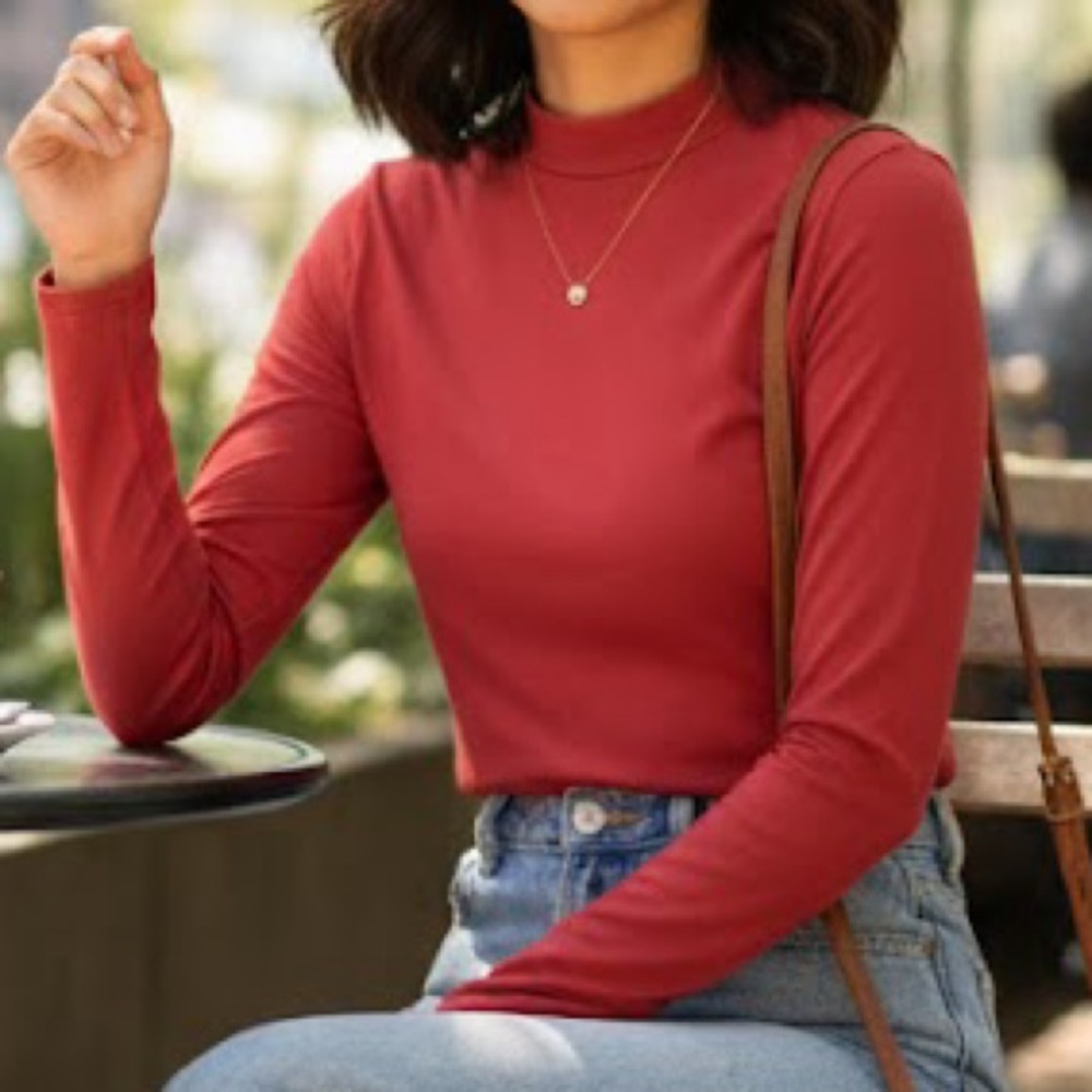 Buttery Soft Rust Brick Colored Long Sleeve Mock Neck Top M Live In The Moment